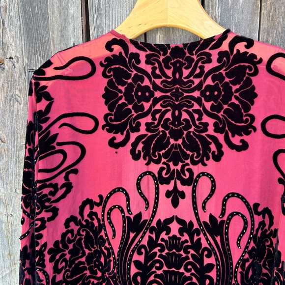 Vintage Y2K R&K Evening Silk Velvet Beaded Kimono Red Black S - Picture 9 of 17
